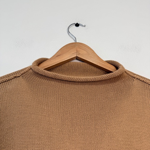 Frank & Eileen Womens L Camel Tan Cotton Rolled Funnel Neck Sweater Made in USA - Picture 3 of 7